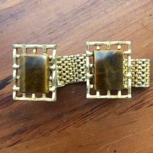 Goldtone Cuff Links Rectangular Tiger Eye Accent